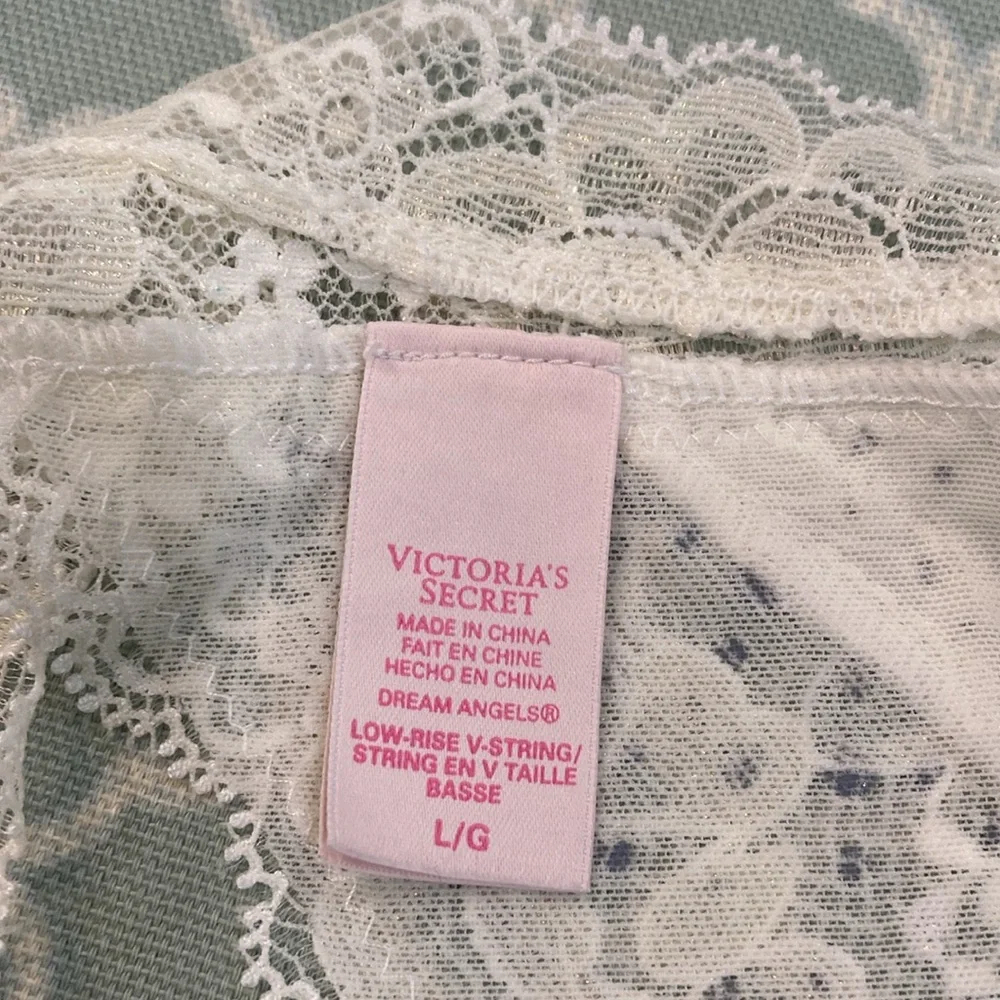 Vintage Victoria’s Secret Dream Angels White Shimmer Lace Rhinestone Thong L - Picture 7 of 10